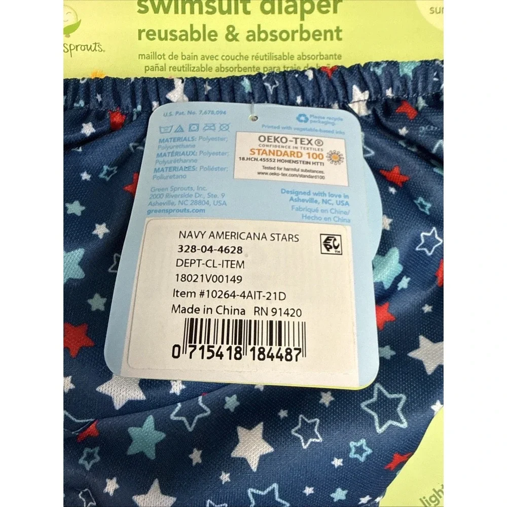 i Play Baby Swimsuit Stars Americana Reusable & Absorbent Swim Diaper 18 Months
